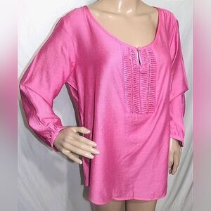 2X Karen Brooks Women Plus Size Shiny Pink Fuchsia Sequin Tunic Top Blouse